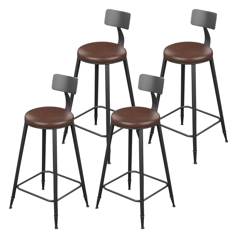 Modern Armless Backrest Counter Stool Iron Household Bar Stool with Cushion Brown 4 Piece Set Counter Stool(26"H) Clearhalo 'Bar Furniture' 'Bar Stools' 'bar_stools' 'furn' 'furn_bar_stools' 'furniture_bar_stools' 'Kitchen & Dining Furniture' 'kitchen&dining_furn' 'kitchen' 'kitchen_furn' Furniture' 4293967