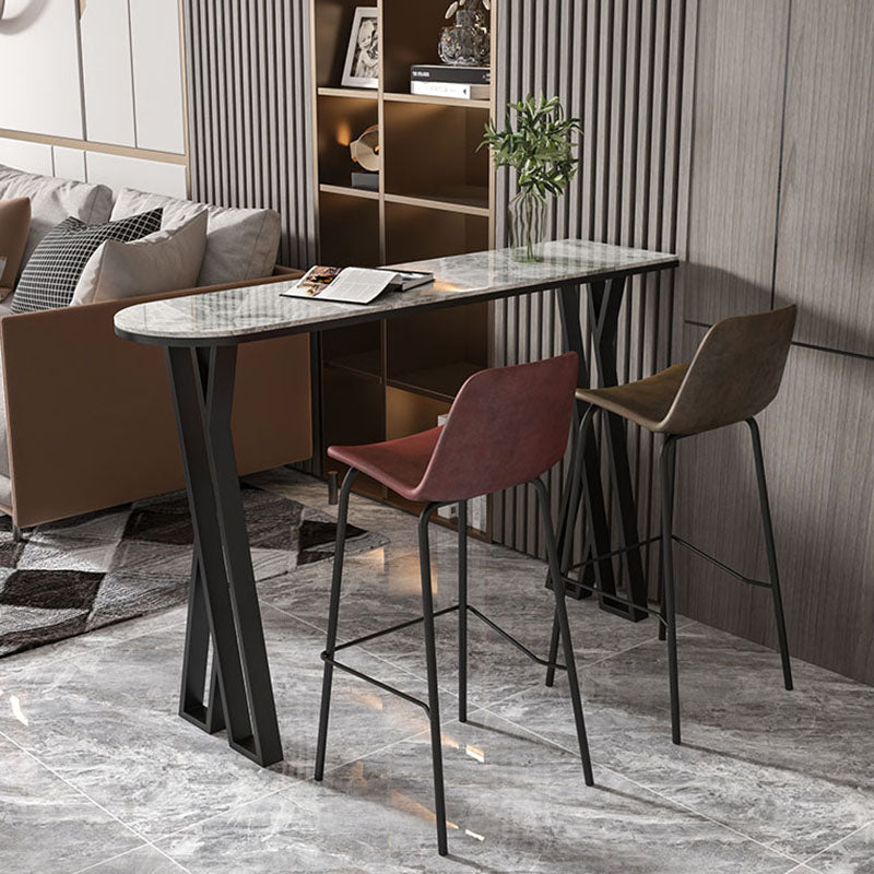 Industrial Style Bar Table Artificial Stone Top 42-inch Height Pub Table for Dining Room 70.9"L x 15.7"W x 41.3"H Gray Without Chairs Clearhalo 'Bar Furniture' 'Bar Tables' 'bar_tables' 'furn' 'furn_bar_tables' 'Furniture' 'furniture_bar_tables' 'Kitchen & Dining Furniture' 'kitchen&dining_furn' 'kitchen' 4296131
