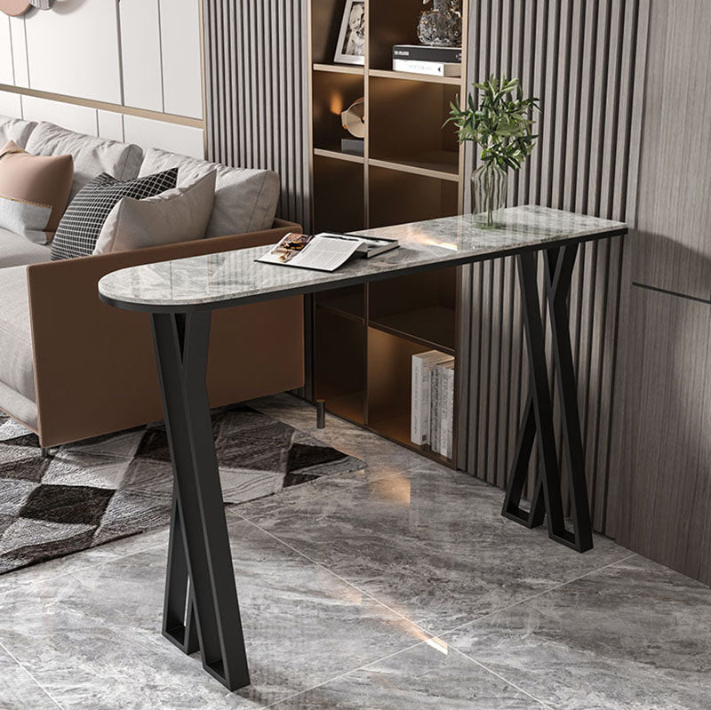Industrial Style Bar Table Artificial Stone Top 42-inch Height Pub Table for Dining Room 55.1"L x 15.7"W x 41.3"H Gray Without Chairs Clearhalo 'Bar Furniture' 'Bar Tables' 'bar_tables' 'furn' 'furn_bar_tables' 'Furniture' 'furniture_bar_tables' 'Kitchen & Dining Furniture' 'kitchen&dining_furn' 'kitchen' 4296133