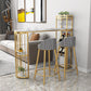 Glam Stone Indoor Bar Dining Table Iron Double Pedestal Bistro Table with Shelve 63"L x 15.7"W x 41.3"H Gold Without Chairs Clearhalo 'Bar Furniture' 'Bar Tables' 'bar_tables' 'furn' 'furn_bar_tables' 'Furniture' 'furniture_bar_tables' 'Kitchen & Dining Furniture' 'kitchen&dining_furn' 'kitchen' 4296149