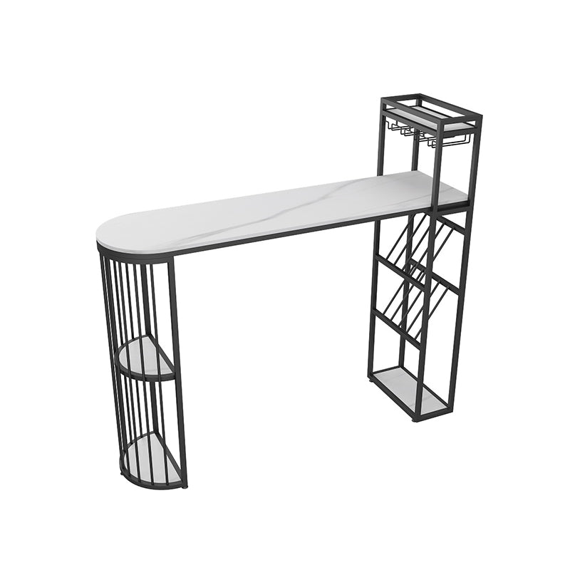 Glam Stone Indoor Bar Dining Table Iron Double Pedestal Bistro Table with Shelve Black Without Chairs Clearhalo 'Bar Furniture' 'Bar Tables' 'bar_tables' 'furn' 'furn_bar_tables' 'Furniture' 'furniture_bar_tables' 'Kitchen & Dining Furniture' 'kitchen&dining_furn' 'kitchen' 4296152