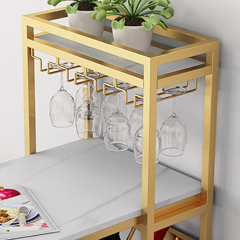 Glam Stone Indoor Bar Dining Table Iron Double Pedestal Bistro Table with Shelve Clearhalo 'Bar Furniture' 'Bar Tables' 'bar_tables' 'furn' 'furn_bar_tables' 'Furniture' 'furniture_bar_tables' 'Kitchen & Dining Furniture' 'kitchen&dining_furn' 'kitchen' 4296153