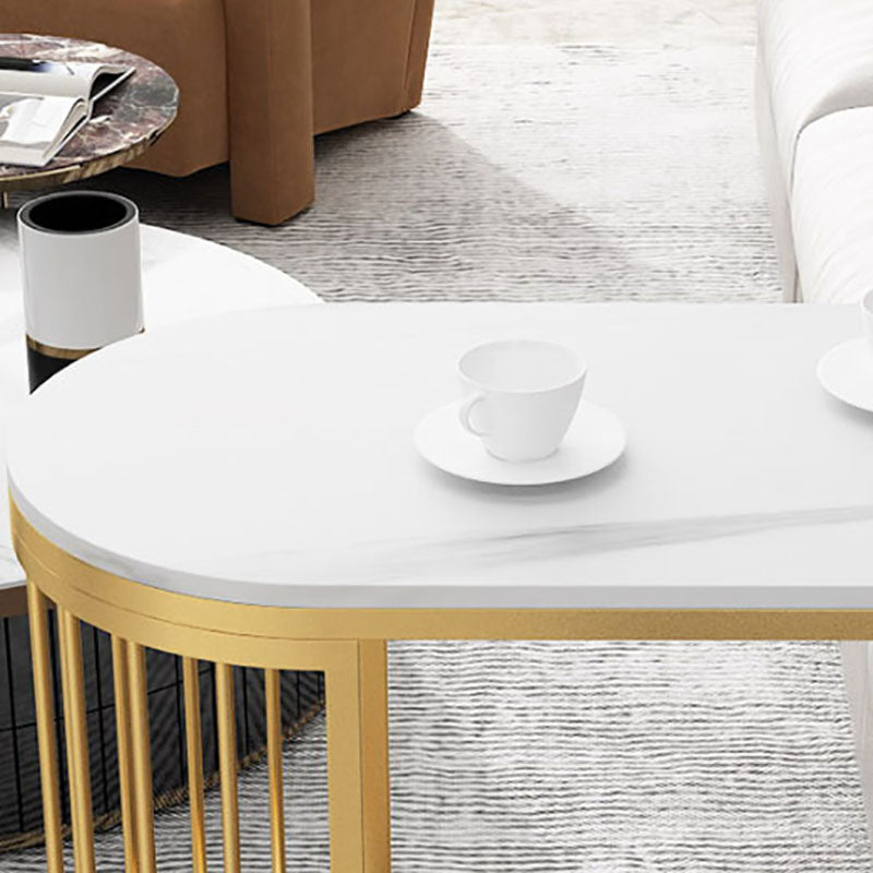 Glam Stone Indoor Bar Dining Table Iron Double Pedestal Bistro Table with Shelve Clearhalo 'Bar Furniture' 'Bar Tables' 'bar_tables' 'furn' 'furn_bar_tables' 'Furniture' 'furniture_bar_tables' 'Kitchen & Dining Furniture' 'kitchen&dining_furn' 'kitchen' 4296154