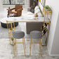 Glam Stone Indoor Bar Dining Table Iron Double Pedestal Bistro Table with Shelve 47.2"L x 15.7"W x 41.3"H Gold Without Chairs Clearhalo 'Bar Furniture' 'Bar Tables' 'bar_tables' 'furn' 'furn_bar_tables' 'Furniture' 'furniture_bar_tables' 'Kitchen & Dining Furniture' 'kitchen&dining_furn' 'kitchen' 4296157