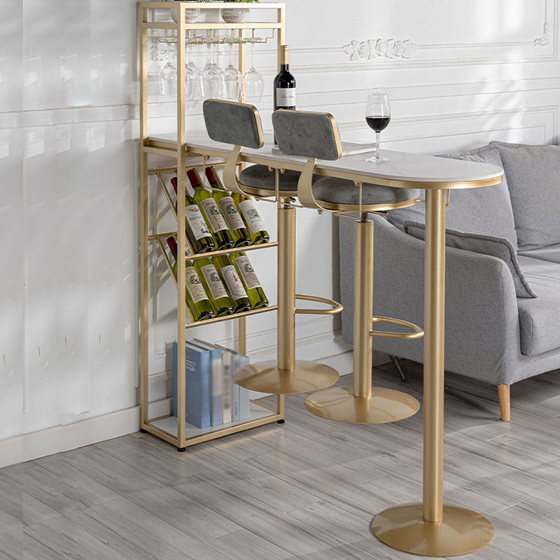 Nordic Style Bar Table Stone Top Pub Table with Wine Cabinet for Dining Room 63"L x 15.7"W x 41.3"H Gold Without Chairs Clearhalo 'Bar Furniture' 'Bar Tables' 'bar_tables' 'furn' 'furn_bar_tables' 'Furniture' 'furniture_bar_tables' 'Kitchen & Dining Furniture' 'kitchen&dining_furn' 'kitchen' 4296165