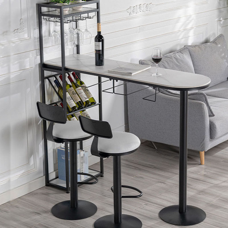 Nordic Style Bar Table Stone Top Pub Table with Wine Cabinet for Dining Room 70.9"L x 15.7"W x 41.3"H Black Without Chairs Clearhalo 'Bar Furniture' 'Bar Tables' 'bar_tables' 'furn' 'furn_bar_tables' 'Furniture' 'furniture_bar_tables' 'Kitchen & Dining Furniture' 'kitchen&dining_furn' 'kitchen' 4296166