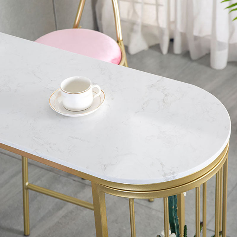 Marble Indoor Glam Bar Dining Table Gold Iron Double Pedestal Bistro Table with Shelve Clearhalo 'Bar Furniture' 'Bar Tables' 'bar_tables' 'furn' 'furn_bar_tables' 'Furniture' 'furniture_bar_tables' 'Kitchen & Dining Furniture' 'kitchen&dining_furn' 'kitchen' 4296215