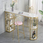 Marble Indoor Glam Bar Dining Table Gold Iron Double Pedestal Bistro Table with Shelve 55.1"L x 15.7"W x 41.3"H White Without Chairs Clearhalo 'Bar Furniture' 'Bar Tables' 'bar_tables' 'furn' 'furn_bar_tables' 'Furniture' 'furniture_bar_tables' 'Kitchen & Dining Furniture' 'kitchen&dining_furn' 'kitchen' 4296219