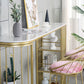 Marble Indoor Glam Bar Dining Table Gold Iron Double Pedestal Bistro Table with Shelve Clearhalo 'Bar Furniture' 'Bar Tables' 'bar_tables' 'furn' 'furn_bar_tables' 'Furniture' 'furniture_bar_tables' 'Kitchen & Dining Furniture' 'kitchen&dining_furn' 'kitchen' 4296220