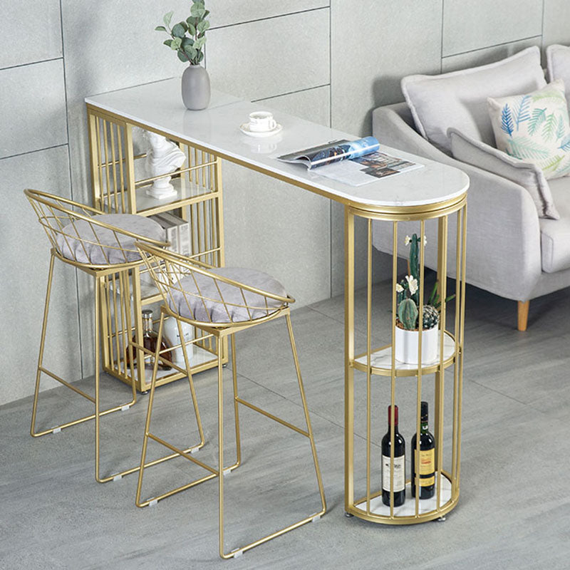 Marble Indoor Glam Bar Dining Table Gold Iron Double Pedestal Bistro Table with Shelve 47.2"L x 15.7"W x 41.3"H White Without Chairs Clearhalo 'Bar Furniture' 'Bar Tables' 'bar_tables' 'furn' 'furn_bar_tables' 'Furniture' 'furniture_bar_tables' 'Kitchen & Dining Furniture' 'kitchen&dining_furn' 'kitchen' 4296221