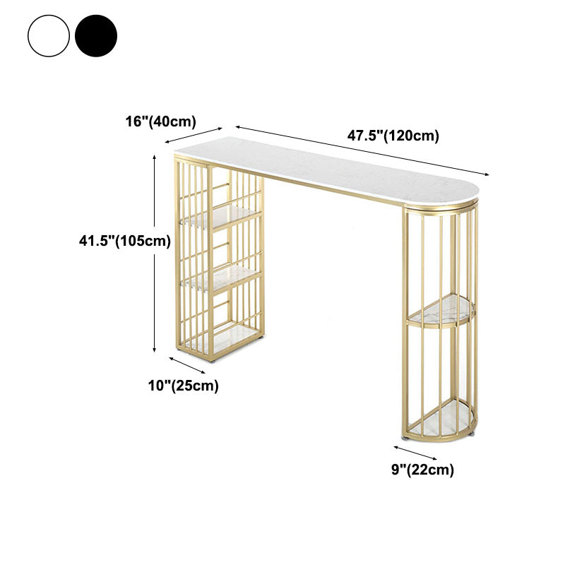 Marble Indoor Glam Bar Dining Table Gold Iron Double Pedestal Bistro Table with Shelve Clearhalo 'Bar Furniture' 'Bar Tables' 'bar_tables' 'furn' 'furn_bar_tables' 'Furniture' 'furniture_bar_tables' 'Kitchen & Dining Furniture' 'kitchen&dining_furn' 'kitchen' 4296225