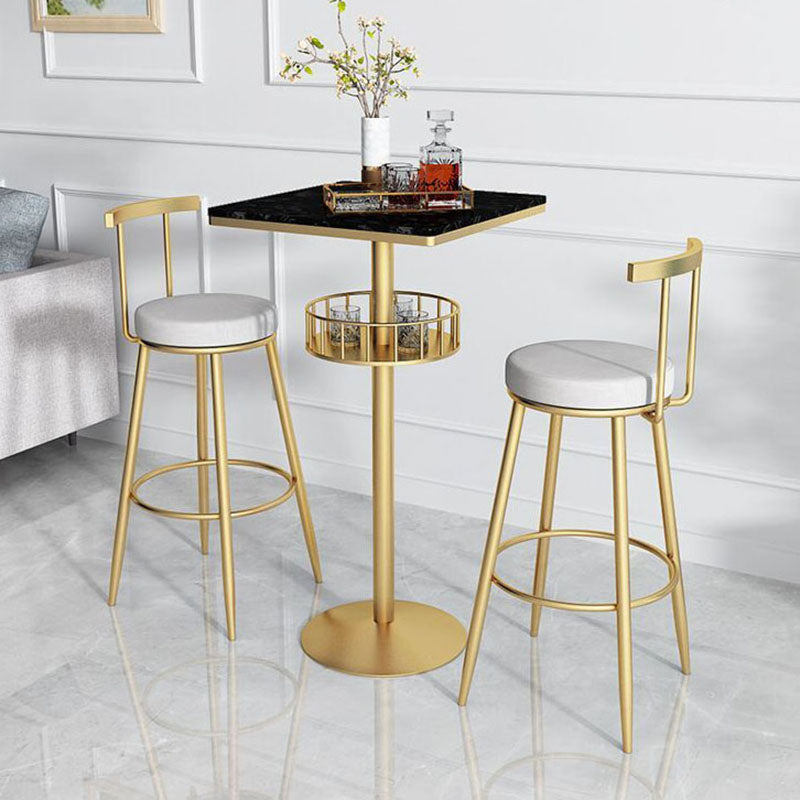Marble Indoor Glam Bar Dining Table Iron Bistro Table with Single Pedestal Gold Black Square Clearhalo 'Bar Furniture' 'Bar Tables' 'bar_tables' 'furn' 'furn_bar_tables' 'Furniture' 'furniture_bar_tables' 'Kitchen & Dining Furniture' 'kitchen&dining_furn' 'kitchen' 4296244