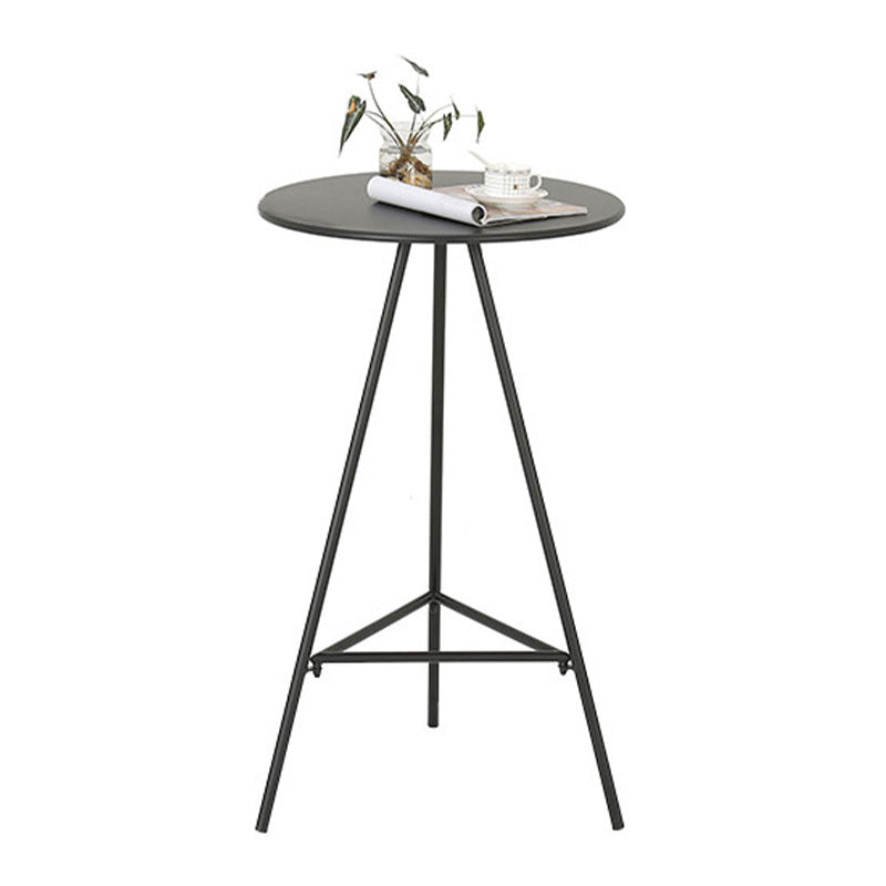 Round Indoor Industrial Bar Dining Table Iron Tripod Pedestal Bistro Table with Footrest Black Without Chairs Clearhalo 'Bar Furniture' 'Bar Tables' 'bar_tables' 'furn' 'furn_bar_tables' 'Furniture' 'furniture_bar_tables' 'Kitchen & Dining Furniture' 'kitchen&dining_furn' 'kitchen' 4296251