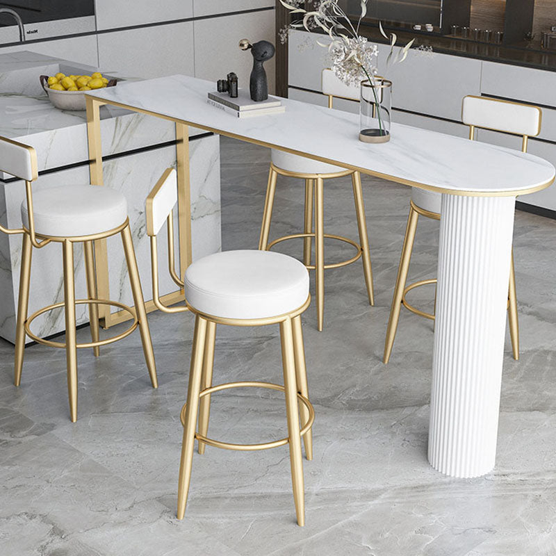 Nordic Glam Style Bar Table Stone and Metal Pub Table- 42"H X 16"W 63"L x 15.7"W x 41.3"H Gold White Clearhalo 'Bar Furniture' 'Bar Tables' 'bar_tables' 'furn' 'furn_bar_tables' 'Furniture' 'furniture_bar_tables' 'Kitchen & Dining Furniture' 'kitchen&dining_furn' 'kitchen' 4296260