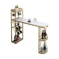 Stone Indoor Glam Bar Dining Table Metal Double Pedestal Bistro Table with Wine Rack Gold Without Chairs Clearhalo 'Bar Furniture' 'Bar Tables' 'bar_tables' 'furn' 'furn_bar_tables' 'Furniture' 'furniture_bar_tables' 'Kitchen & Dining Furniture' 'kitchen&dining_furn' 'kitchen' 4296280