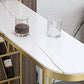 Stone Indoor Glam Bar Dining Table Metal Double Pedestal Bistro Table with Wine Rack Clearhalo 'Bar Furniture' 'Bar Tables' 'bar_tables' 'furn' 'furn_bar_tables' 'Furniture' 'furniture_bar_tables' 'Kitchen & Dining Furniture' 'kitchen&dining_furn' 'kitchen' 4296287