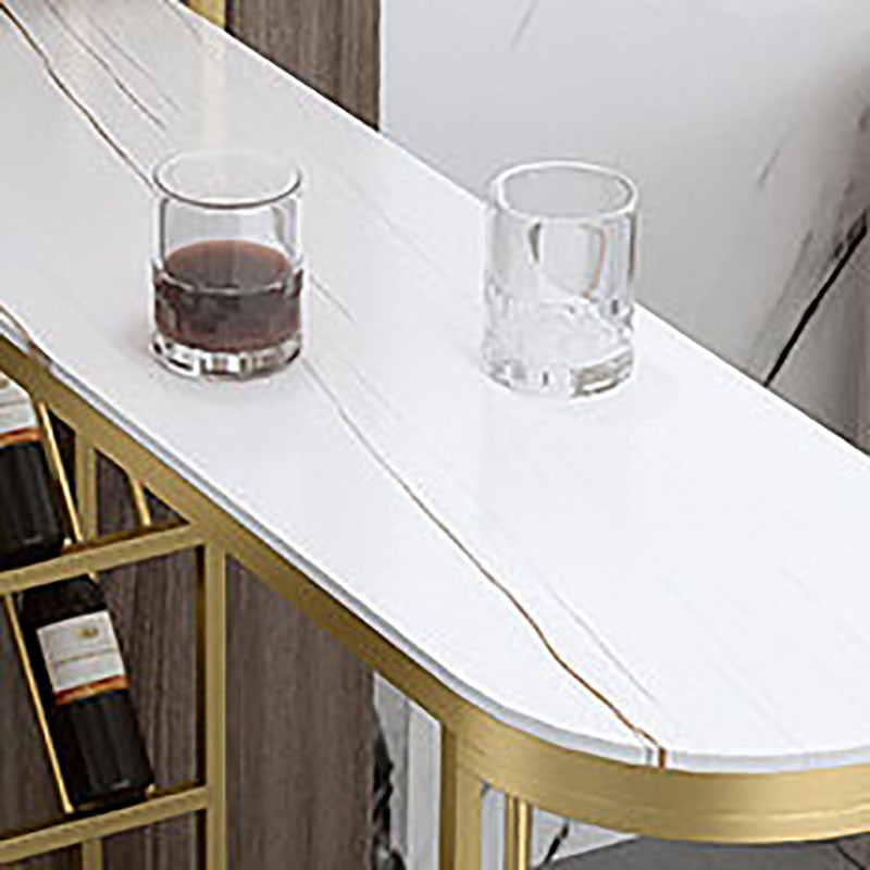 Stone Indoor Glam Bar Dining Table Metal Double Pedestal Bistro Table with Wine Rack Clearhalo 'Bar Furniture' 'Bar Tables' 'bar_tables' 'furn' 'furn_bar_tables' 'Furniture' 'furniture_bar_tables' 'Kitchen & Dining Furniture' 'kitchen&dining_furn' 'kitchen' 4296287