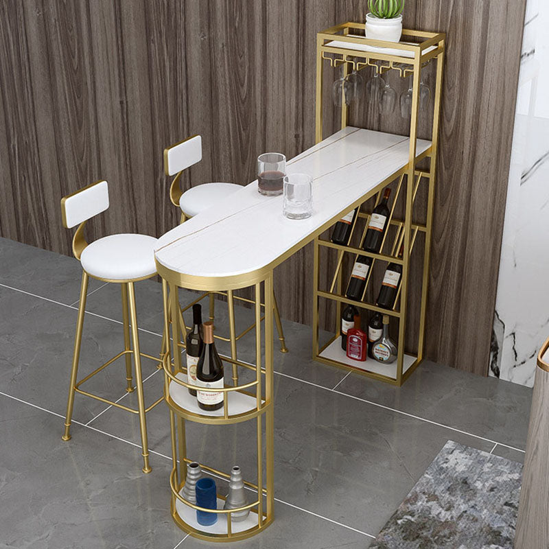 Stone Indoor Glam Bar Dining Table Metal Double Pedestal Bistro Table with Wine Rack Clearhalo 'Bar Furniture' 'Bar Tables' 'bar_tables' 'furn' 'furn_bar_tables' 'Furniture' 'furniture_bar_tables' 'Kitchen & Dining Furniture' 'kitchen&dining_furn' 'kitchen' 4296289