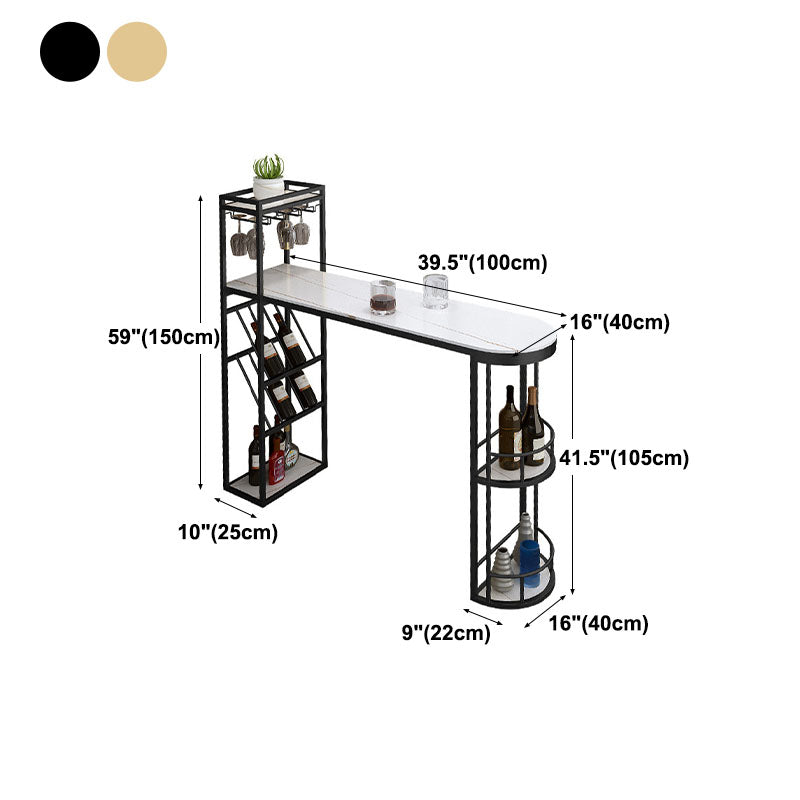 Stone Indoor Glam Bar Dining Table Metal Double Pedestal Bistro Table with Wine Rack Clearhalo 'Bar Furniture' 'Bar Tables' 'bar_tables' 'furn' 'furn_bar_tables' 'Furniture' 'furniture_bar_tables' 'Kitchen & Dining Furniture' 'kitchen&dining_furn' 'kitchen' 4296291