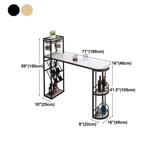 Stone Indoor Glam Bar Dining Table Metal Double Pedestal Bistro Table with Wine Rack Clearhalo 'Bar Furniture' 'Bar Tables' 'bar_tables' 'furn' 'furn_bar_tables' 'Furniture' 'furniture_bar_tables' 'Kitchen & Dining Furniture' 'kitchen&dining_furn' 'kitchen' 4296295
