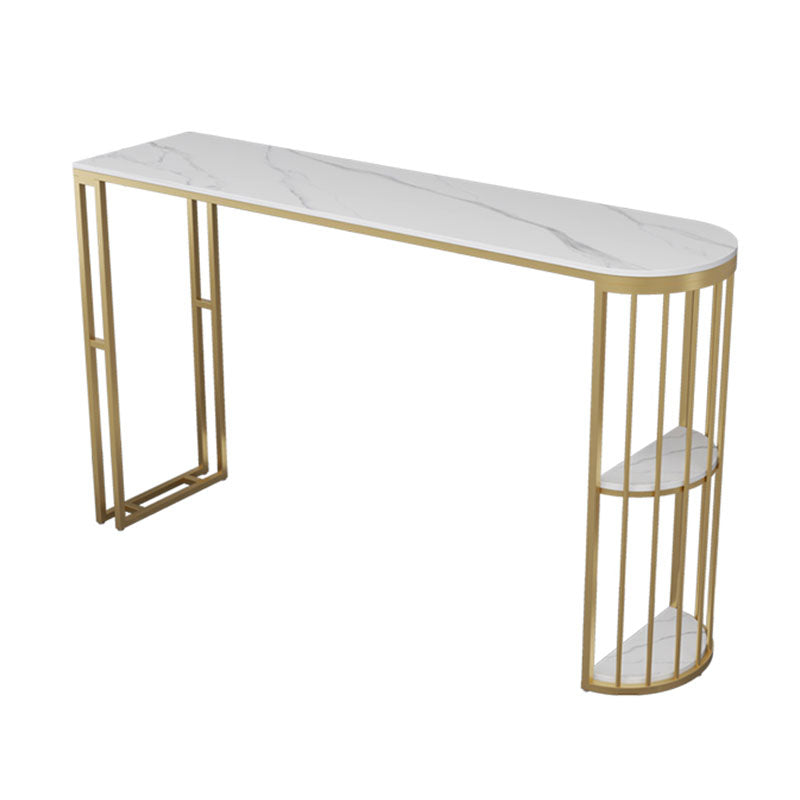 Nordic Glam Style Bar Table 42-inch Height Metal Base Bistro Table for Dining Room 47.2"L x 15.7"W x 41.3"H Gold Without Chairs Clearhalo 'Bar Furniture' 'Bar Tables' 'bar_tables' 'furn' 'furn_bar_tables' 'Furniture' 'furniture_bar_tables' 'Kitchen & Dining Furniture' 'kitchen&dining_furn' 'kitchen' 4296297