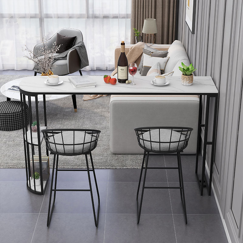 Nordic Glam Style Bar Table 42-inch Height Metal Base Bistro Table for Dining Room 86.6"L x 15.7"W x 41.3"H Black Without Chairs Clearhalo 'Bar Furniture' 'Bar Tables' 'bar_tables' 'furn' 'furn_bar_tables' 'Furniture' 'furniture_bar_tables' 'Kitchen & Dining Furniture' 'kitchen&dining_furn' 'kitchen' 4296300