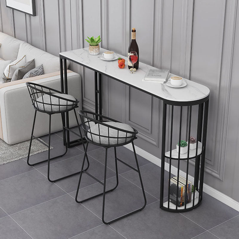Nordic Glam Style Bar Table 42-inch Height Metal Base Bistro Table for Dining Room 63"L x 15.7"W x 41.3"H Black Without Chairs Clearhalo 'Bar Furniture' 'Bar Tables' 'bar_tables' 'furn' 'furn_bar_tables' 'Furniture' 'furniture_bar_tables' 'Kitchen & Dining Furniture' 'kitchen&dining_furn' 'kitchen' 4296309
