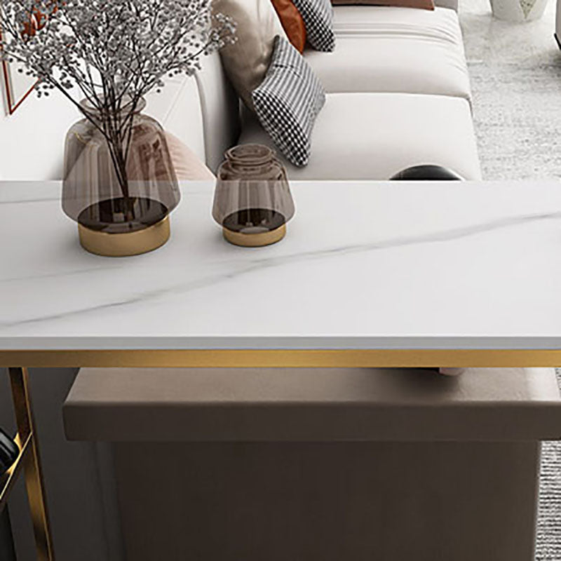 Stone Indoor Glam Bar Dining Table Iron Double Pedestal Bistro Table with Wine Rack Clearhalo 'Bar Furniture' 'Bar Tables' 'bar_tables' 'Furniture' 'furniture_bar_tables' 'Kitchen & Dining Furniture' 'kitchen&dining_furn' 'kitchen' 4296323