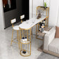 Stone Indoor Glam Bar Dining Table Iron Double Pedestal Bistro Table with Wine Rack Gold 55.1"L x 15.7"W x 41.3"H Clearhalo 'Bar Furniture' 'Bar Tables' 'bar_tables' 'Furniture' 'furniture_bar_tables' 'Kitchen & Dining Furniture' 'kitchen&dining_furn' 'kitchen' 4296326