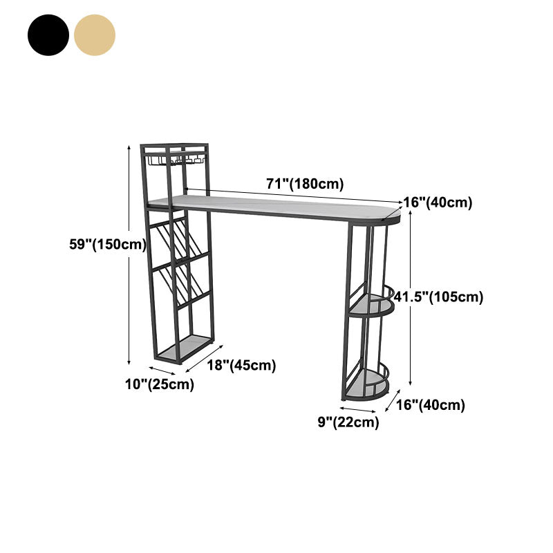 Stone Indoor Glam Bar Dining Table Iron Double Pedestal Bistro Table with Wine Rack Clearhalo 'Bar Furniture' 'Bar Tables' 'bar_tables' 'Furniture' 'furniture_bar_tables' 'Kitchen & Dining Furniture' 'kitchen&dining_furn' 'kitchen' 4296332