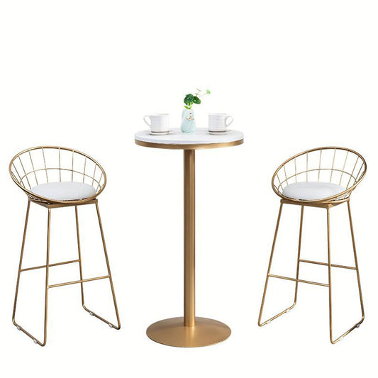 Industrial Gold Bar Table 21.6"W Round Top White Wood Bistro Table for Breakroom Clearhalo 'Bar Furniture' 'Bar Tables' 'bar_tables' 'furn' 'furn_bar_tables' 'Furniture' 'furniture_bar_tables' 'Kitchen & Dining Furniture' 'kitchen&dining_furn' 'kitchen' 4296356