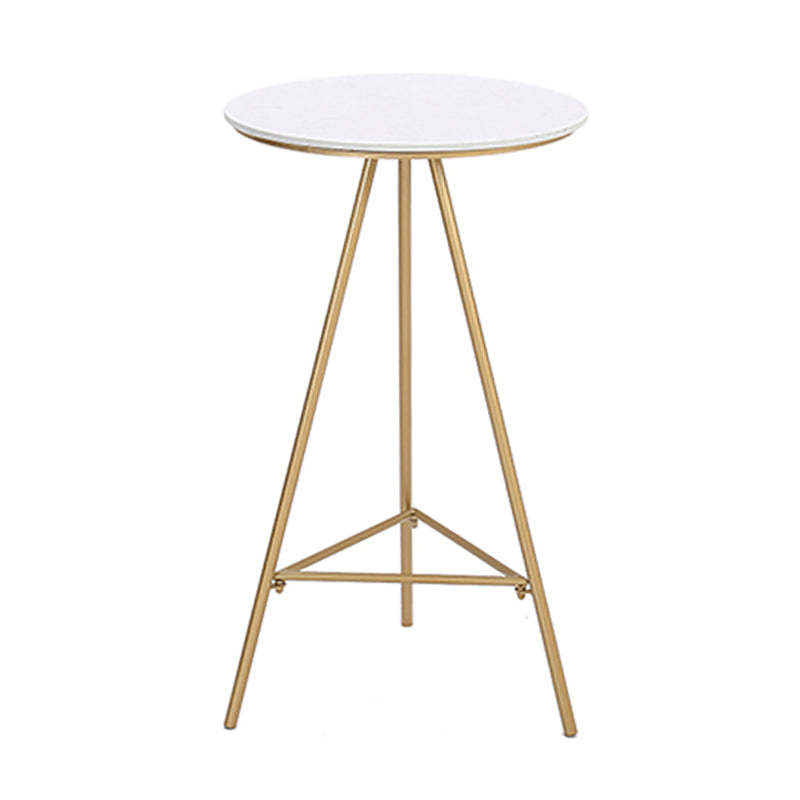 Glam Style Gold Iron Bar Table Round Top Marble Indoor Bistro Table - 23.6"W x 41.3"H White Without Chairs Clearhalo 'Bar Furniture' 'Bar Tables' 'bar_tables' 'furn' 'furn_bar_tables' 'Furniture' 'furniture_bar_tables' 'Kitchen & Dining Furniture' 'kitchen&dining_furn' 'kitchen' 4296391