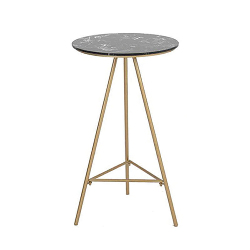 Glam Style Gold Iron Bar Table Round Top Marble Indoor Bistro Table - 23.6"W x 41.3"H Black Without Chairs Clearhalo 'Bar Furniture' 'Bar Tables' 'bar_tables' 'furn' 'furn_bar_tables' 'Furniture' 'furniture_bar_tables' 'Kitchen & Dining Furniture' 'kitchen&dining_furn' 'kitchen' 4296396