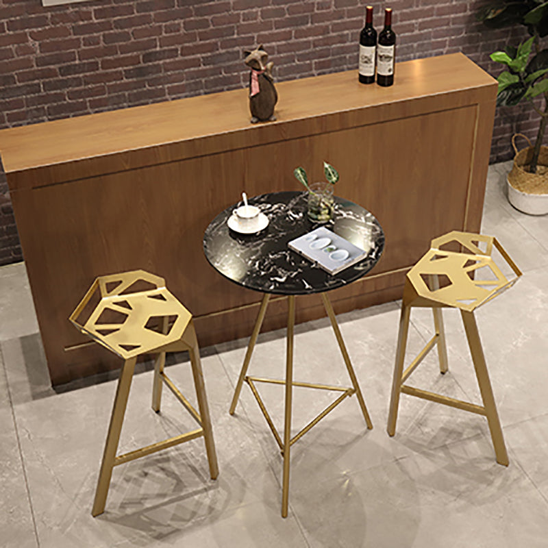 Glam Style Gold Iron Bar Table Round Top Marble Indoor Bistro Table - 23.6"W x 41.3"H Clearhalo 'Bar Furniture' 'Bar Tables' 'bar_tables' 'furn' 'furn_bar_tables' 'Furniture' 'furniture_bar_tables' 'Kitchen & Dining Furniture' 'kitchen&dining_furn' 'kitchen' 4296402