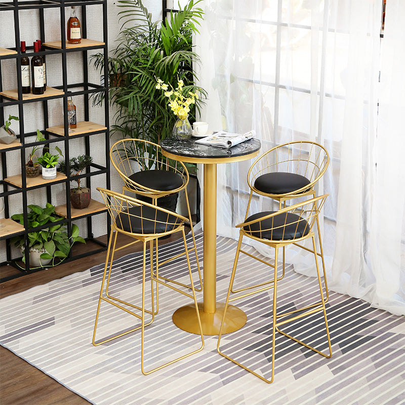 Glam Gold Iron Bar Table 21.6"W Round Top Marble Bistro Table for Breakroom Clearhalo 'Bar Furniture' 'Bar Tables' 'bar_tables' 'furn' 'furn_bar_tables' 'Furniture' 'furniture_bar_tables' 'Kitchen & Dining Furniture' 'kitchen&dining_furn' 'kitchen' 4296434