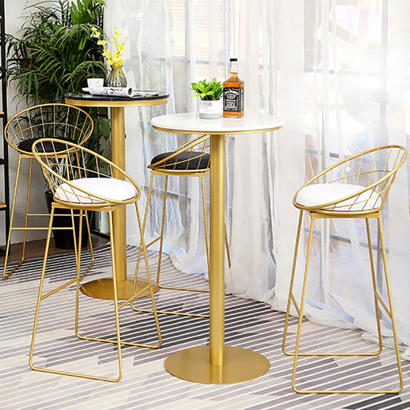 Glam Gold Iron Bar Table 21.6"W Round Top Marble Bistro Table for Breakroom Clearhalo 'Bar Furniture' 'Bar Tables' 'bar_tables' 'furn' 'furn_bar_tables' 'Furniture' 'furniture_bar_tables' 'Kitchen & Dining Furniture' 'kitchen&dining_furn' 'kitchen' 4296446