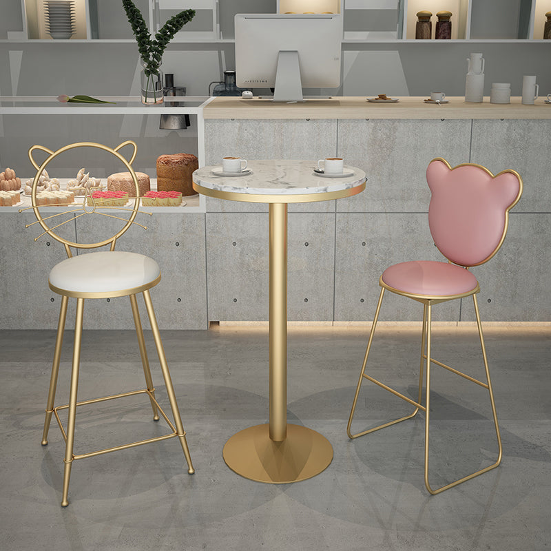 Glam Gold Metal Bar Table 21.6"W Top Marble Bistro Table for Breakroom Round Without Chairs Clearhalo 'Bar Furniture' 'Bar Tables' 'bar_tables' 'furn' 'furn_bar_tables' 'Furniture' 'furniture_bar_tables' 'Kitchen & Dining Furniture' 'kitchen&dining_furn' 'kitchen' 4296451