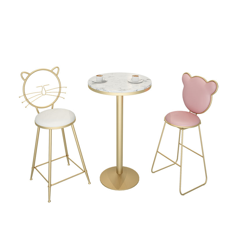 Glam Gold Metal Bar Table 21.6"W Top Marble Bistro Table for Breakroom Clearhalo 'Bar Furniture' 'Bar Tables' 'bar_tables' 'furn' 'furn_bar_tables' 'Furniture' 'furniture_bar_tables' 'Kitchen & Dining Furniture' 'kitchen&dining_furn' 'kitchen' 4296455
