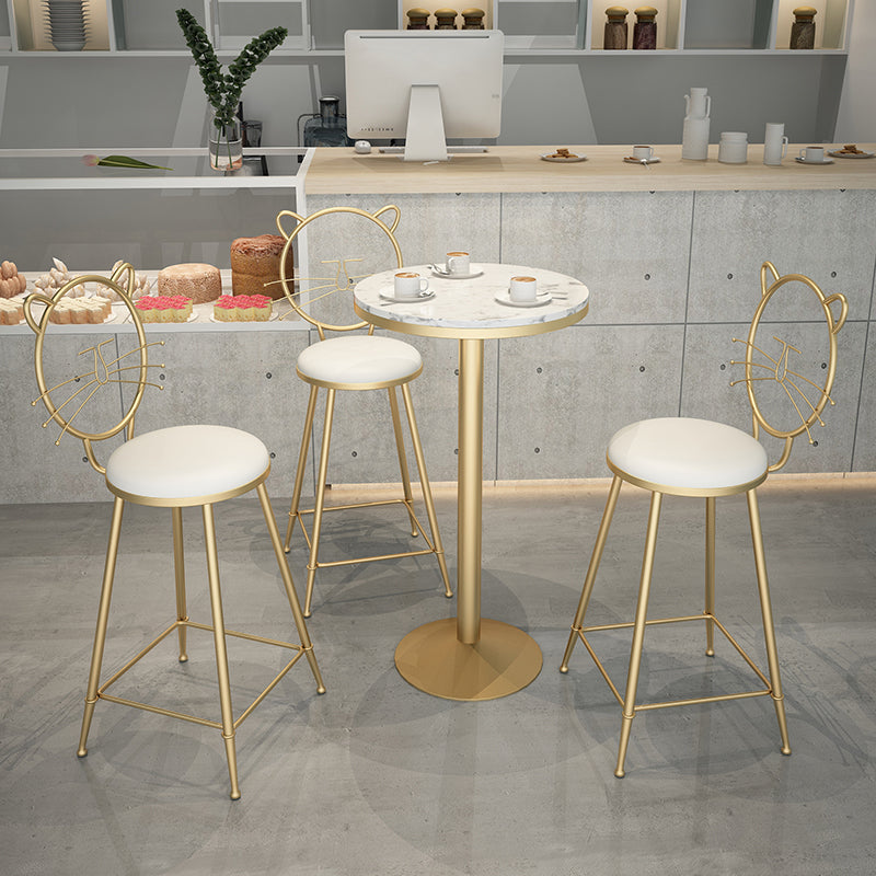 Glam Gold Metal Bar Table 21.6"W Top Marble Bistro Table for Breakroom Clearhalo 'Bar Furniture' 'Bar Tables' 'bar_tables' 'furn' 'furn_bar_tables' 'Furniture' 'furniture_bar_tables' 'Kitchen & Dining Furniture' 'kitchen&dining_furn' 'kitchen' 4296458