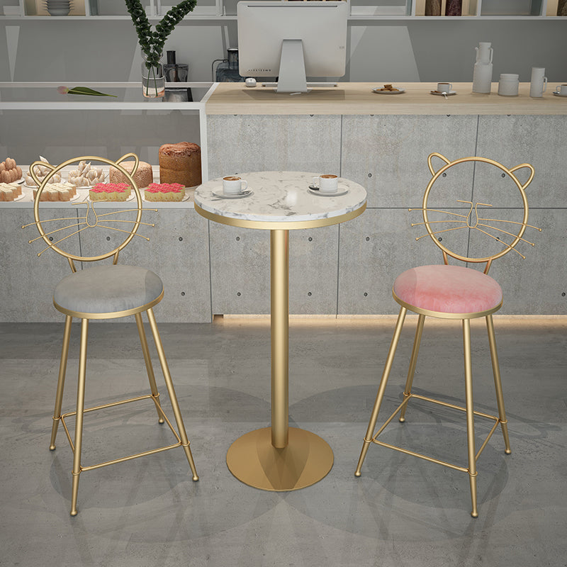 Glam Gold Metal Bar Table 21.6"W Top Marble Bistro Table for Breakroom Clearhalo 'Bar Furniture' 'Bar Tables' 'bar_tables' 'furn' 'furn_bar_tables' 'Furniture' 'furniture_bar_tables' 'Kitchen & Dining Furniture' 'kitchen&dining_furn' 'kitchen' 4296459