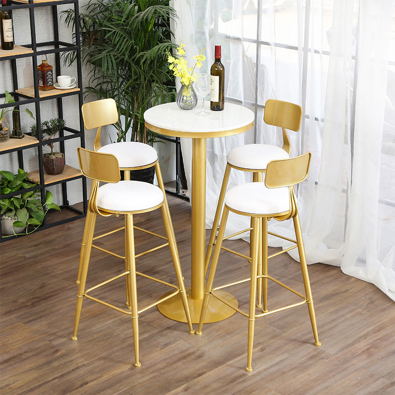 Glam Gold Metal Bar Table 21.6"W Round Top Marble Bistro Table for Breakroom White Without Chairs Clearhalo 'Bar Furniture' 'Bar Tables' 'bar_tables' 'furn' 'furn_bar_tables' 'Furniture' 'furniture_bar_tables' 'Kitchen & Dining Furniture' 'kitchen&dining_furn' 'kitchen' 4296464