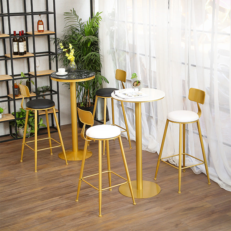 Glam Gold Metal Bar Table 21.6"W Round Top Marble Bistro Table for Breakroom Clearhalo 'Bar Furniture' 'Bar Tables' 'bar_tables' 'furn' 'furn_bar_tables' 'Furniture' 'furniture_bar_tables' 'Kitchen & Dining Furniture' 'kitchen&dining_furn' 'kitchen' 4296465