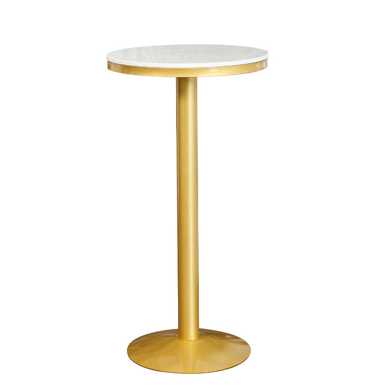 Glam Gold Metal Bar Table 21.6"W Round Top Marble Bistro Table for Breakroom Clearhalo 'Bar Furniture' 'Bar Tables' 'bar_tables' 'furn' 'furn_bar_tables' 'Furniture' 'furniture_bar_tables' 'Kitchen & Dining Furniture' 'kitchen&dining_furn' 'kitchen' 4296467