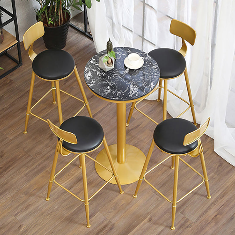 Glam Gold Metal Bar Table 21.6"W Round Top Marble Bistro Table for Breakroom Clearhalo 'Bar Furniture' 'Bar Tables' 'bar_tables' 'furn' 'furn_bar_tables' 'Furniture' 'furniture_bar_tables' 'Kitchen & Dining Furniture' 'kitchen&dining_furn' 'kitchen' 4296474