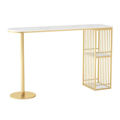 Glam Style 41.3"H Bar Table Marble White Top Specialty Bistro Table in Gold Without Chairs Clearhalo 'Bar Furniture' 'Bar Tables' 'bar_tables' 'furn' 'furn_bar_tables' 'Furniture' 'furniture_bar_tables' 'Kitchen & Dining Furniture' 'kitchen&dining_furn' 'kitchen' 4296496