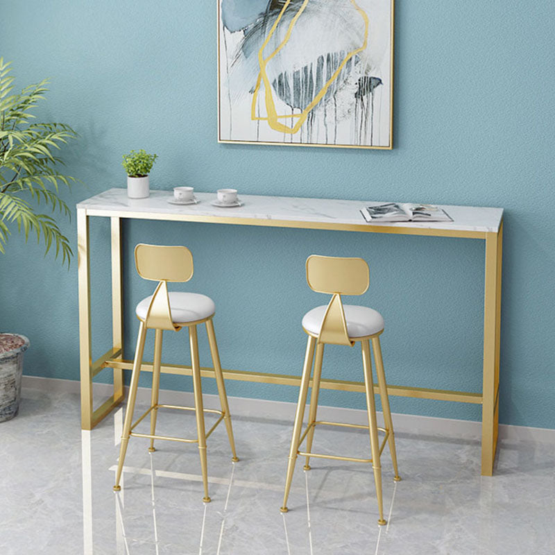 Glam Style Gold 41.3"H Bar Table Marble White Rectangle Top Bistro Table for Living Room 63"L x 15.7"W x 41.3"H Without Chairs Clearhalo 'Bar Furniture' 'Bar Tables' 'bar_tables' 'furn' 'furn_bar_tables' 'Furniture' 'furniture_bar_tables' 'Kitchen & Dining Furniture' 'kitchen&dining_furn' 'kitchen' 4296509
