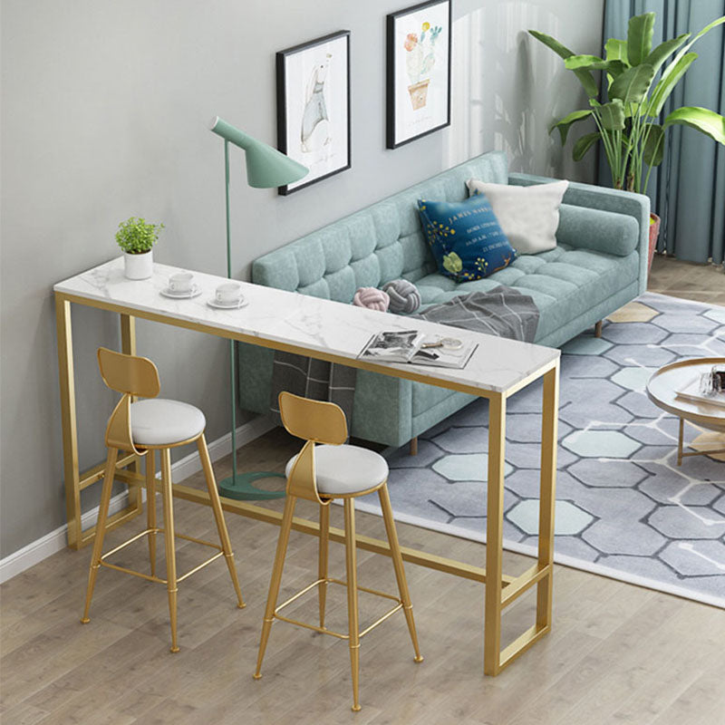 Glam Style Gold 41.3"H Bar Table Marble White Rectangle Top Bistro Table for Living Room Clearhalo 'Bar Furniture' 'Bar Tables' 'bar_tables' 'furn' 'furn_bar_tables' 'Furniture' 'furniture_bar_tables' 'Kitchen & Dining Furniture' 'kitchen&dining_furn' 'kitchen' 4296516