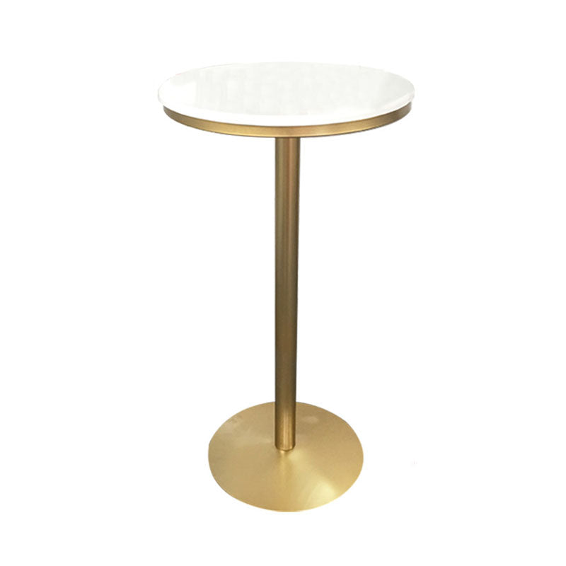 Glam Style Gold Metal Bar Table Round Indoor 41.3"H Pedestal Bistro Table Wood Without Chairs Clearhalo 'Bar Furniture' 'Bar Tables' 'bar_tables' 'furn' 'furn_bar_tables' 'Furniture' 'furniture_bar_tables' 'Kitchen & Dining Furniture' 'kitchen&dining_furn' 'kitchen' 4296527