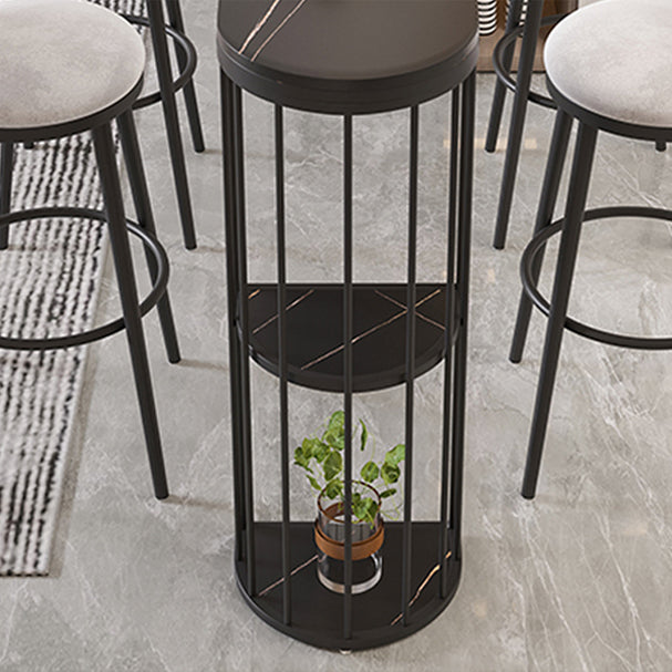 Modern Bar Dining Table Indoor Bar Height Table with Shelves 42-Inch Top in Black Clearhalo 'Bar Furniture' 'Bar Tables' 'bar_tables' 'furn' 'furn_bar_tables' 'Furniture' 'furniture_bar_tables' 'Kitchen & Dining Furniture' 'kitchen&dining_furn' 'kitchen' 4296578
