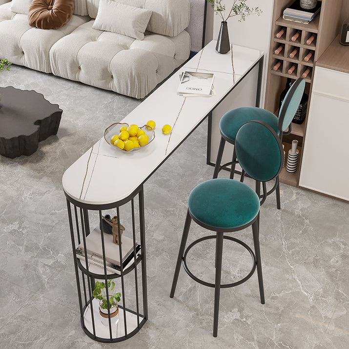 Modern Bar Dining Table Indoor Bar Height Table with Shelves 42-Inch Top in Black Clearhalo 'Bar Furniture' 'Bar Tables' 'bar_tables' 'furn' 'furn_bar_tables' 'Furniture' 'furniture_bar_tables' 'Kitchen & Dining Furniture' 'kitchen&dining_furn' 'kitchen' 4296582